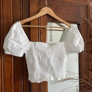 Astr the Label Crop Puff Sleeve Crop Top Large White